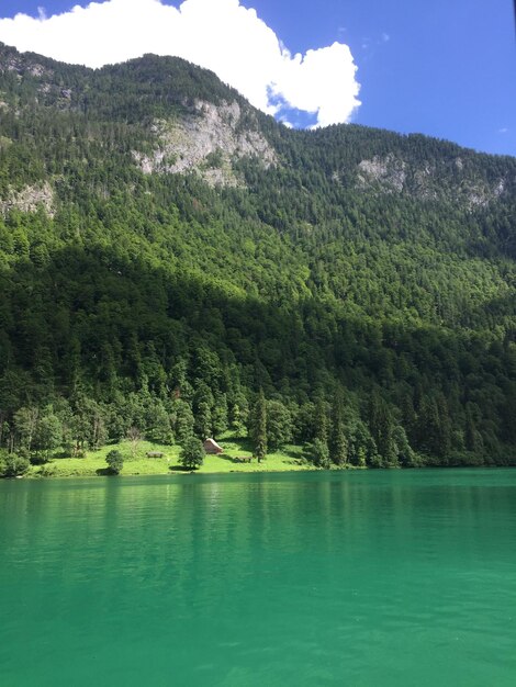 Photo vue panoramique du lac par les arbres contre le ciel