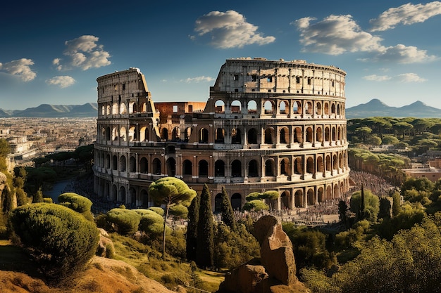 Vue panoramique du palatin à Rome générative IA