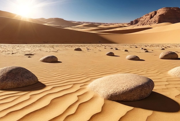 Vue panoramique du paysage désert du Sahara roches de sable et pierres jour ensoleillé Photo du paysage du désert h