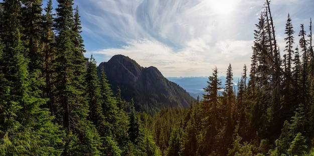 Vue panoramique du paysage de montagne canadien au cours d'une journée d'été animée