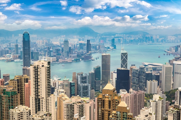 Vue panoramique du quartier des affaires de Hong Kong, Chine