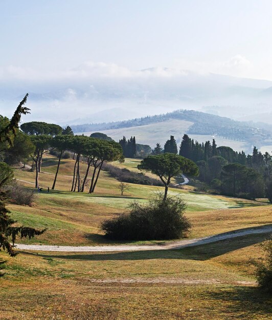 Photo vue panoramique du terrain de golf contre le ciel