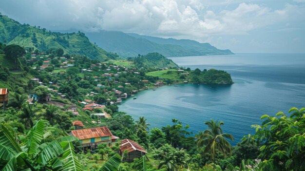 Photo vue panoramique du village sur la côte de l'île des comores