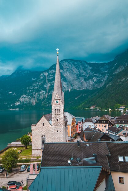 Vue panoramique sur l'espace de copie du village de hallstatt en autriche