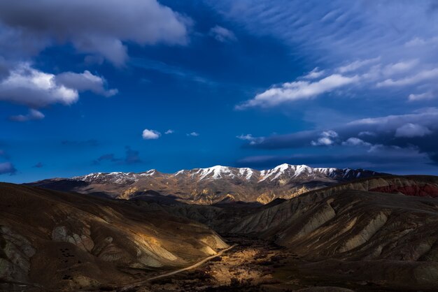 Vue panoramique grand angle sur les sommets enneigés