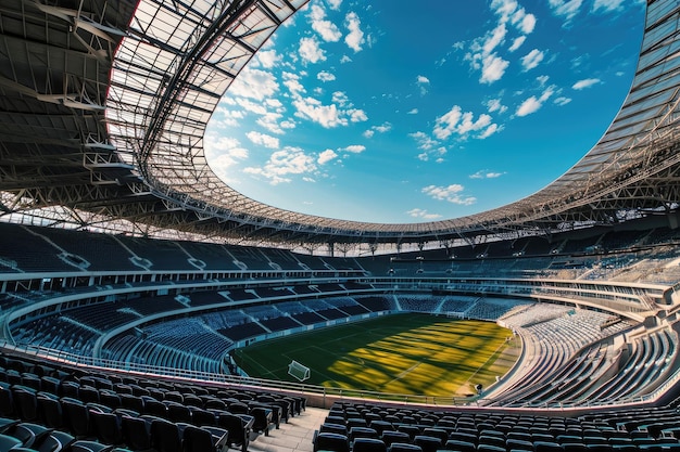 Photo vue panoramique d'un grand stade de football moderne vue depuis les tribunes