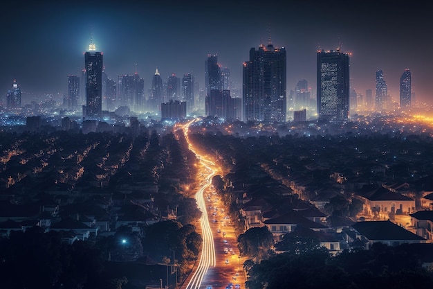 Une vue panoramique de Jakarta la capitale de l'Indonésie la nuit