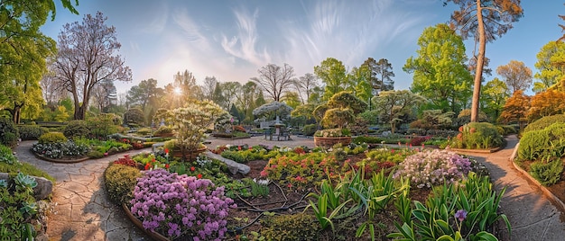 "Vue panoramique d'un jardin botanique alpin"