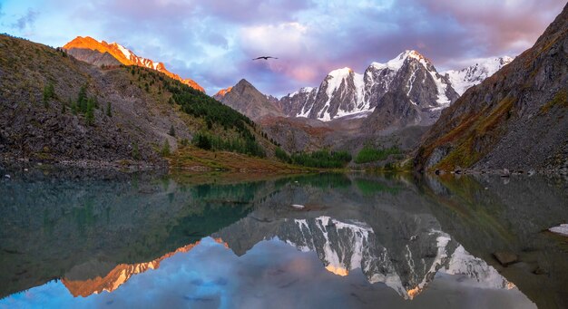 Vue panoramique sur un lac de montagne bleu et propre dans l'Altaï, Siber