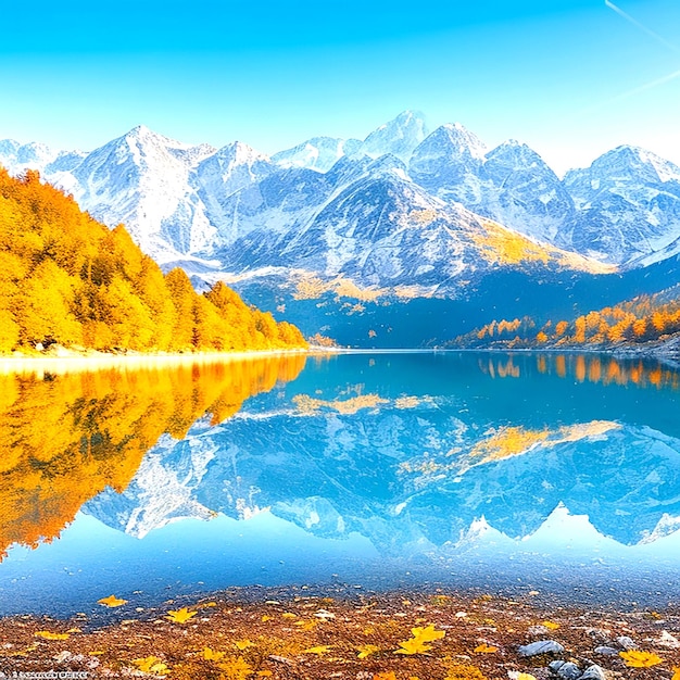 Vue panoramique sur le lac par les montagnes contre le ciel généré par l'IA