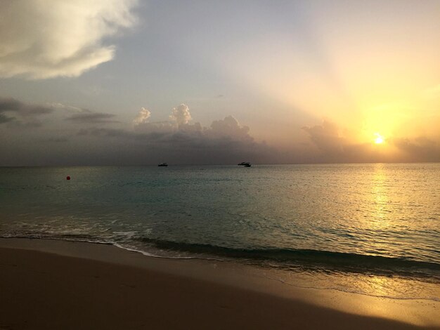 Vue panoramique de la mer au coucher du soleil