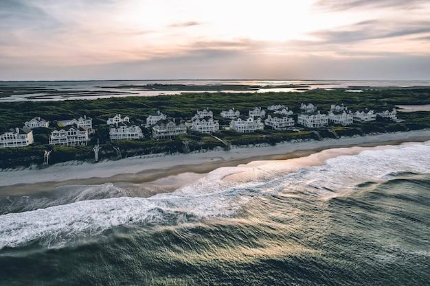 Photo vue panoramique de la mer contre le ciel au coucher du soleil