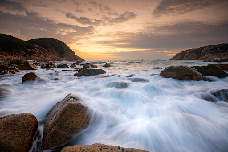 Photo vue panoramique de la mer contre le ciel au coucher du soleil