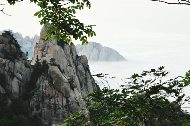 Vue panoramique de la montagne rocheuse et du paysage nuageux contre le ciel