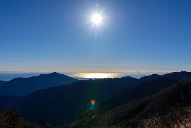 Vue panoramique des montagnes sur le ciel bleu