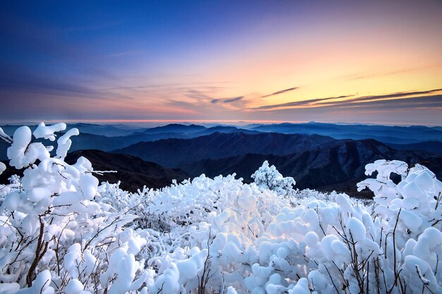 Photo vue panoramique des montagnes contre le ciel au coucher du soleil