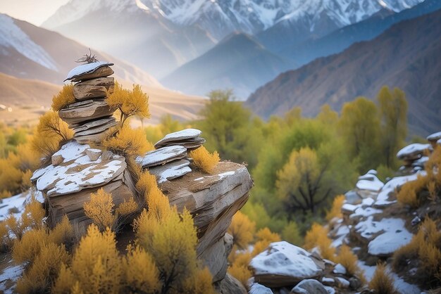 Vue panoramique des montagnes enneigées du haut Mustang Route de randonnée de la réserve naturelle d'Annapurna au Népal