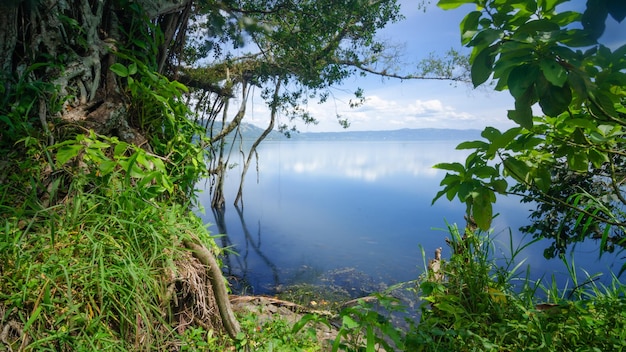 Vue panoramique sur les montagnes et le lac