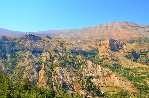 Vue panoramique des montagnes rocheuses sur un ciel bleu clair par une journée ensoleillée