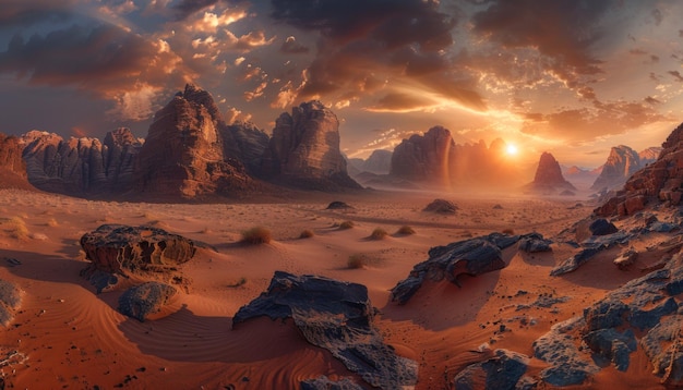 Photo vue panoramique des montagnes rocheuses à couper le souffle dans le désert d'al ula en arabie saoudite ou la pittoresque