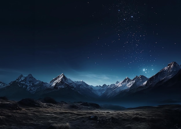 Photo vue panoramique nocturne sur la chaîne de montagnes