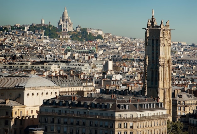 Vue panoramique de Paris en début de soirée d'été, France