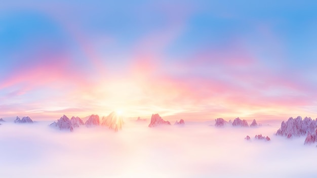 Vue panoramique sur le paysage d'automne des montagnes avec des collines brumeuses au lever du soleil