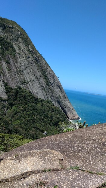 Vue panoramique de la plage contre un ciel bleu clair