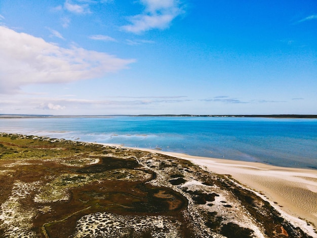 Vue panoramique de la plage contre le ciel bleu