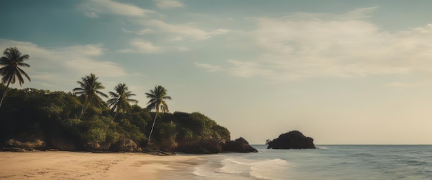 Vue panoramique d'une plage tropicale avec des palmiers à noix de coco