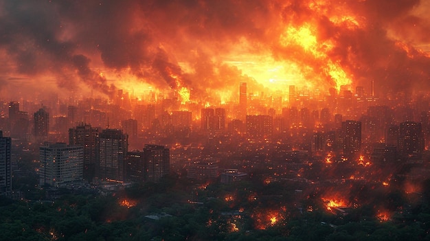 vue panoramique de plusieurs incendies de Holika Dahan dans un paysage urbain