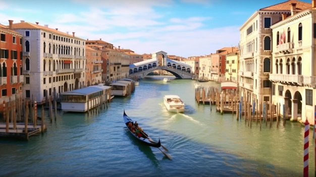 Vue panoramique sur le pont du Rialto et le Canal Grande à Venise Italie