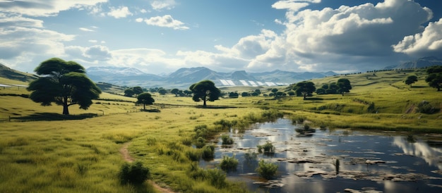 Vue panoramique sur une rivière et des montagnes en arrière-plan