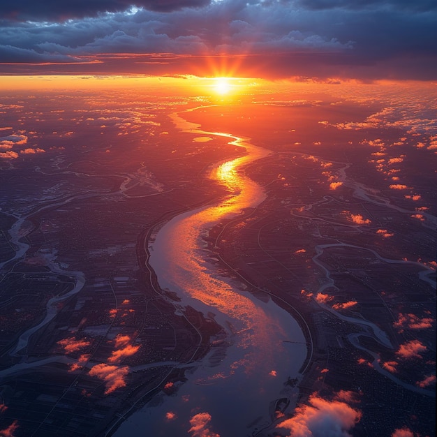 vue panoramique d'une rivière qui traverse une vallée au coucher du soleil