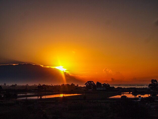 Vue panoramique de la silhouette de la terre contre le ciel au coucher du soleil