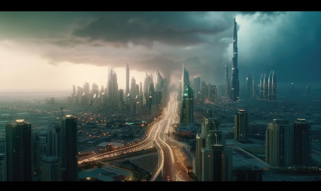 Vue panoramique spectaculaire de Dubaï orage Dubaï est une ville super moderne de la mégalopole cosmopolite des Émirats Arabes Unis