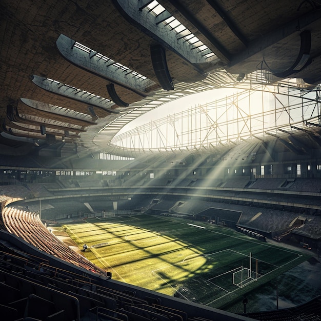 Photo vue panoramique d'un stade de football avec une lumière solaire générative ai