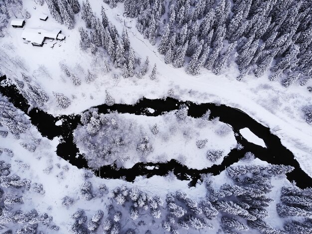 Photo vue panoramique de la terre couverte de neige