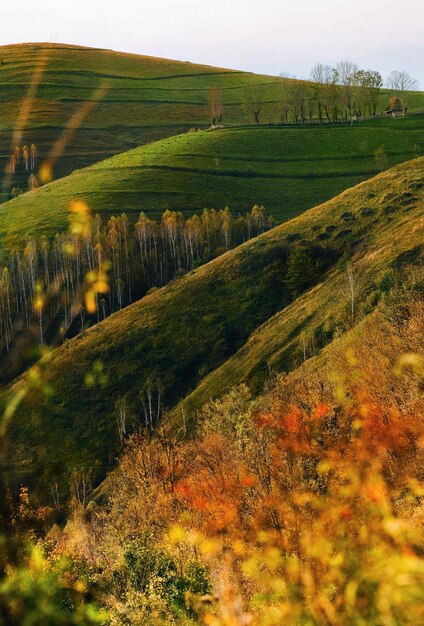 Photo vue panoramique de la vallée et de la terre contre le ciel en automne