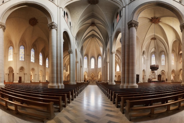 Vue panoramique de la vaste nef et de l'autel créés avec l'IA générative
