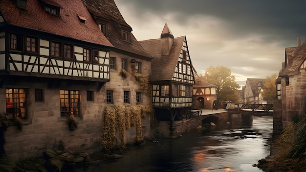 Vue panoramique de la vieille ville avec des bâtiments résidentiels à Nuremberg, en Allemagne