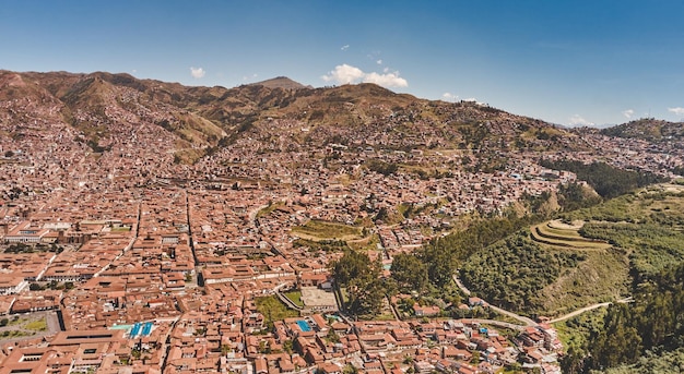 Vue panoramique de la ville de Cusco Pérou Vue grand angle de Cusco