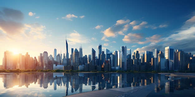vue panoramique de la ville moderne avec des gratte-ciel et des reflets