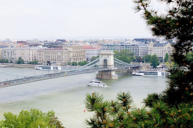 Vue panoramique sur la ville et la rivière au printemps.Budapest. Hongrie.