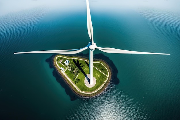 Vue par drone d'une éolienne dans le lac IJsselmeer au parc éolien westermeerdijk le plus grand parc éolien des Pays-Bas Énergie renouvelable et développement durable