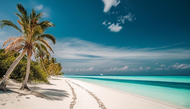 Vue paradisiaque sur la plage avec un sentier sur le sable