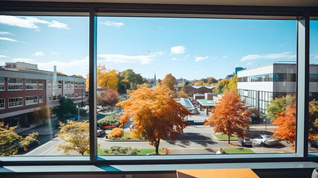 une vue d'un parking depuis une fenêtre Vue depuis la fenêtre de l'université