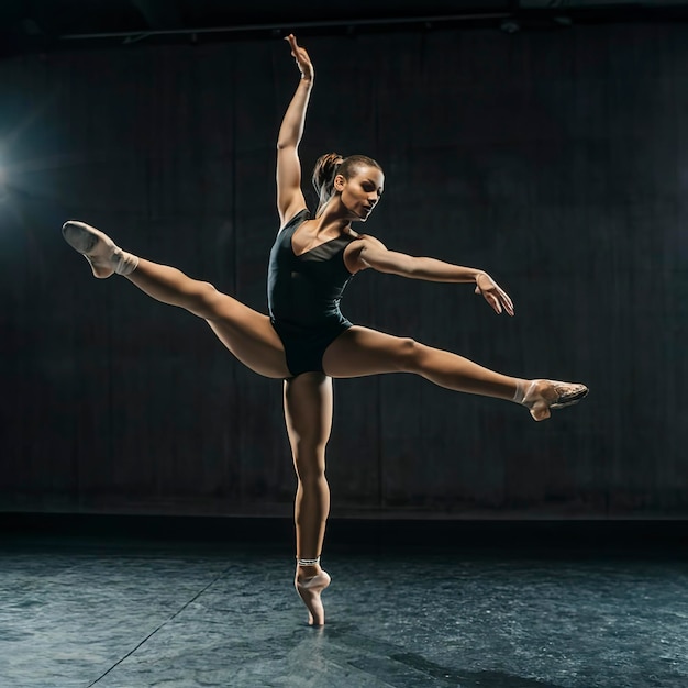 Vue partielle en gros plan d'une danseuse s'entraînant sur le noir