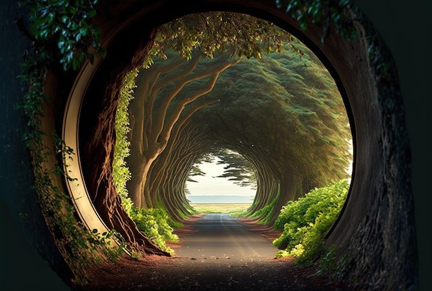 La vue d'un passage via un tunnel créé par des arbres est belle