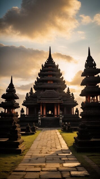 vue paysage des bâtiments du temple hindou temple hindou avec fond de nuit nuages charmants